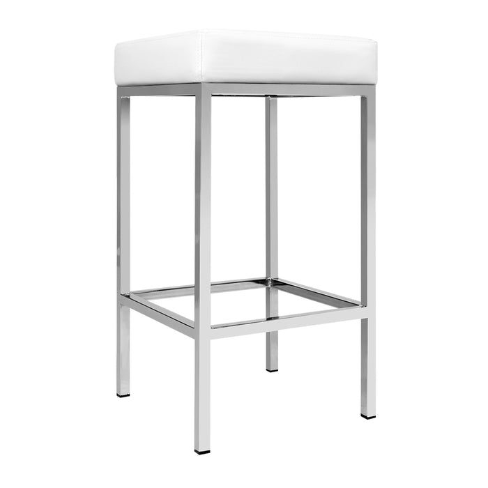Two Bar Stools Leather Padded Metal White-Home Living Store-