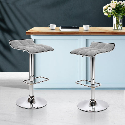 Two Bar Stools Linen Padded Gas Lift-Home Living Store-Furniture > Chairs > Table & Bar Stools