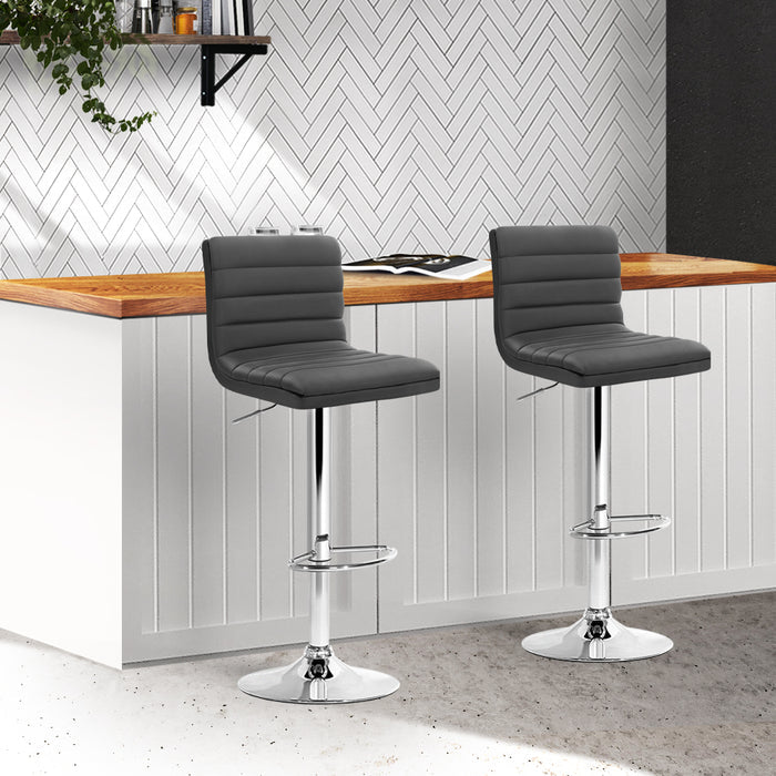 Two Bar Stools Padded Leather Gas Lift Grey-Home Living Store-Furniture > Chairs > Table & Bar Stools