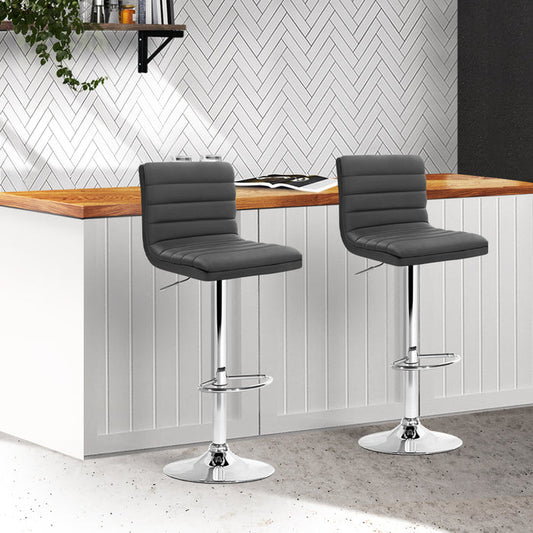Two Bar Stools Padded Leather Gas Lift Grey-Home Living Store-Furniture > Chairs > Table & Bar Stools