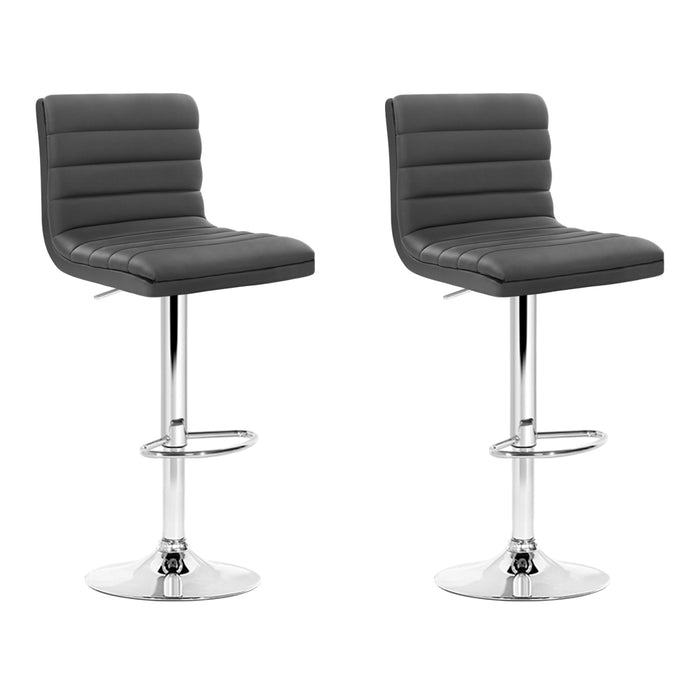 Two Bar Stools Padded Leather Gas Lift Grey-Home Living Store-