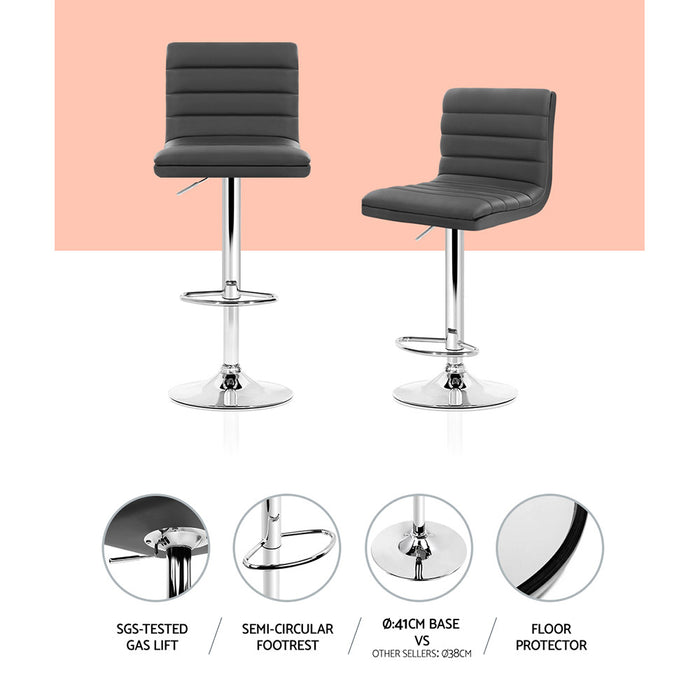 Two Bar Stools Padded Leather Gas Lift Grey-Home Living Store-