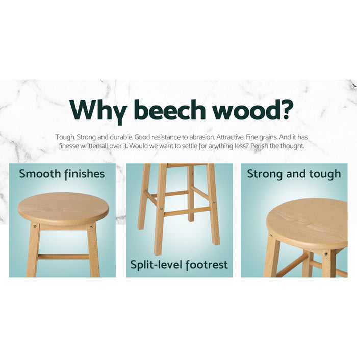 Two Bar Stools Round Chairs Wooden Nature-Home Living Store-