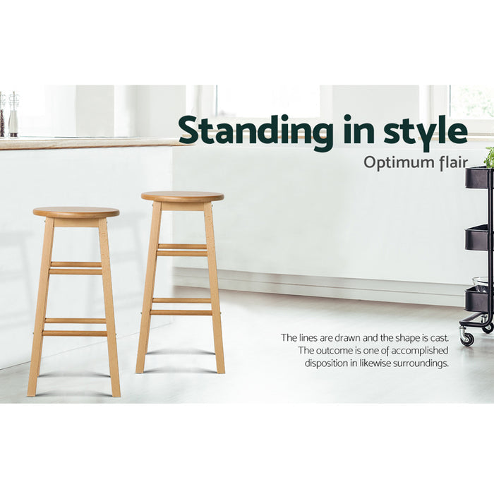 Two Bar Stools Round Chairs Wooden Nature-Home Living Store-