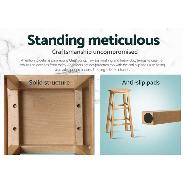 Two Bar Stools Round Chairs Wooden Nature-Home Living Store-