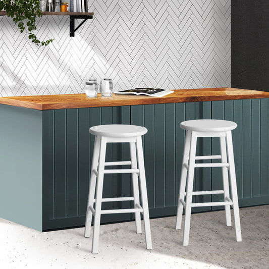 Two Bar Stools Round Chairs Wooden White-Home Living Store-Furniture > Chairs > Table & Bar Stools