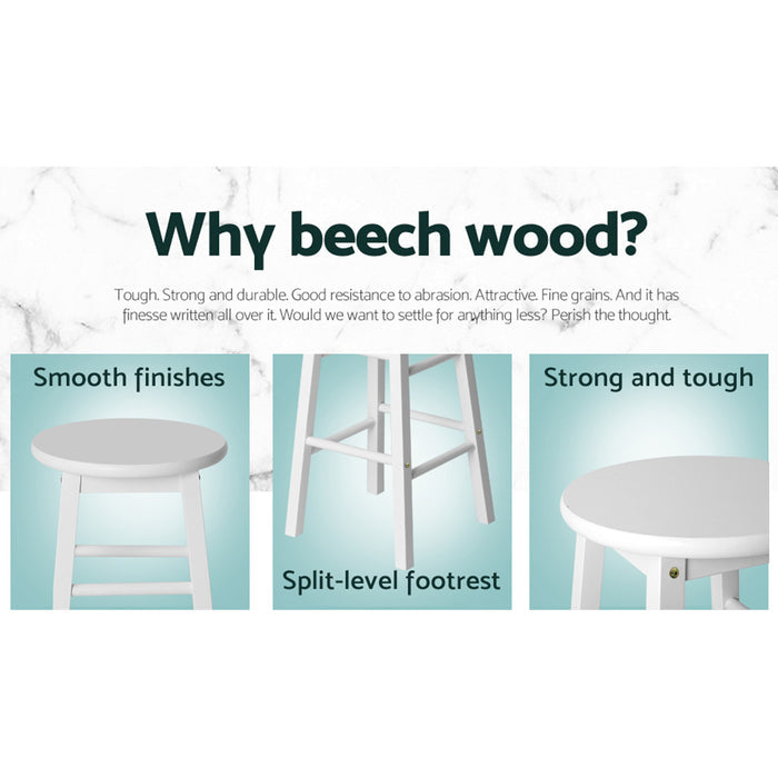 Two Bar Stools Round Chairs Wooden White-Home Living Store-