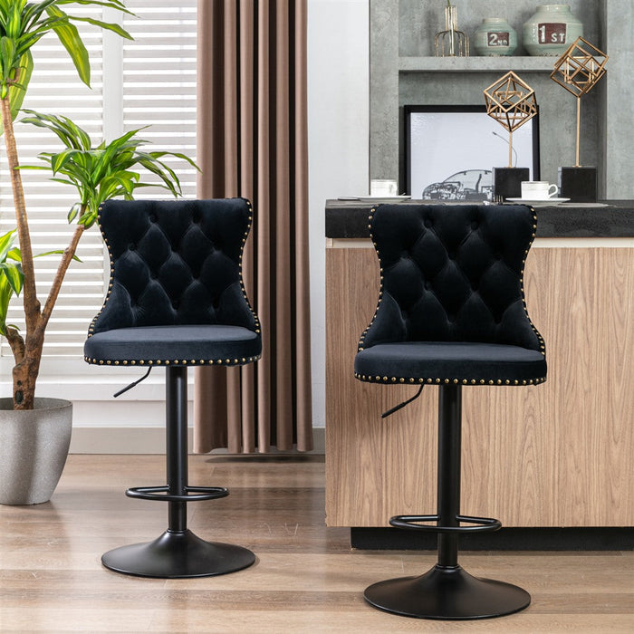 Two Height Adjustable Swivel Bar Stool Velvet Nail head Barstool with Footrest-Home Living Store-Furniture > Chairs > Table & Bar Stools
