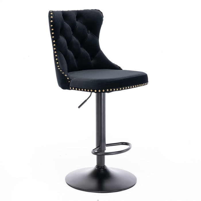 Two Height Adjustable Swivel Bar Stool Velvet Nail head Barstool with Footrest-Home Living Store-