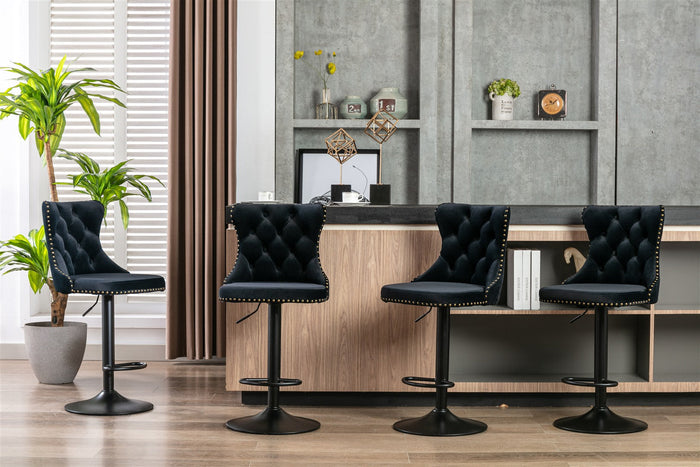 Two Height Adjustable Swivel Bar Stool Velvet Nail head Barstool with Footrest-Home Living Store-