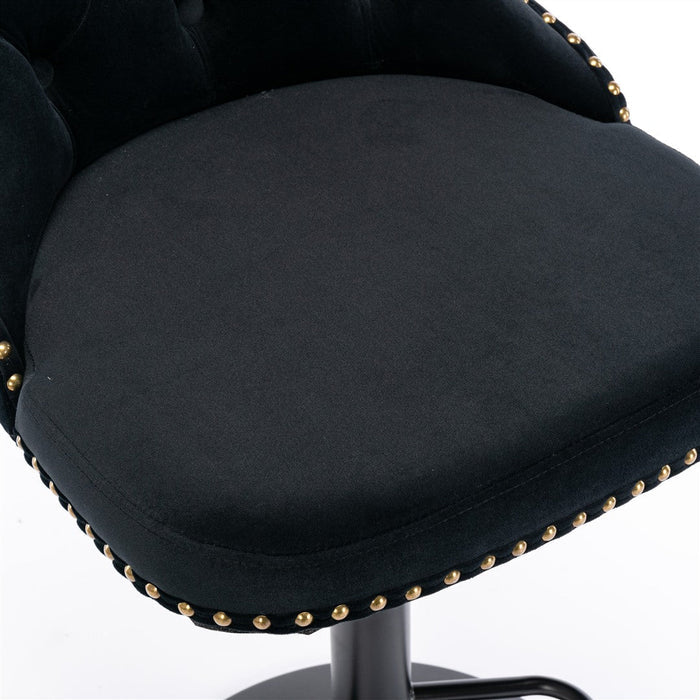 Two Height Adjustable Swivel Bar Stool Velvet Nail head Barstool with Footrest-Home Living Store-