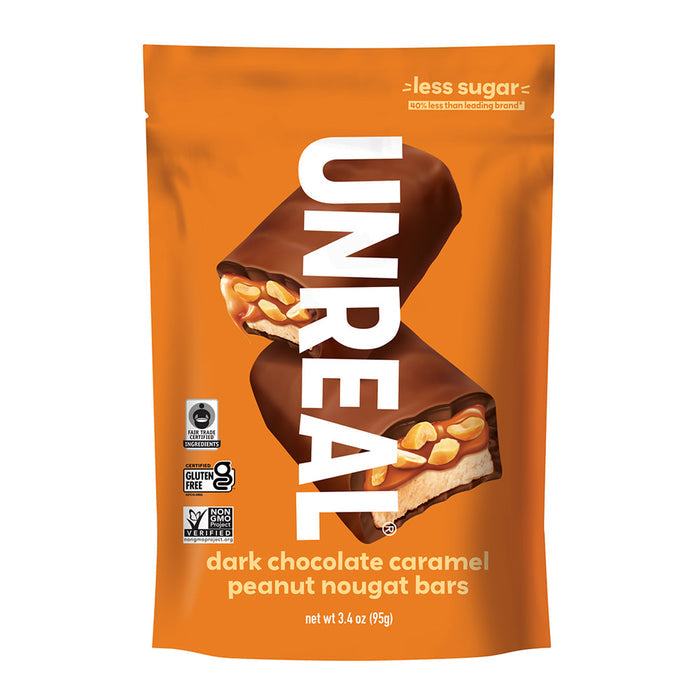 Unreal Dark Chocolate Caramel Peanut Nougat Candy Bars - 6 Count