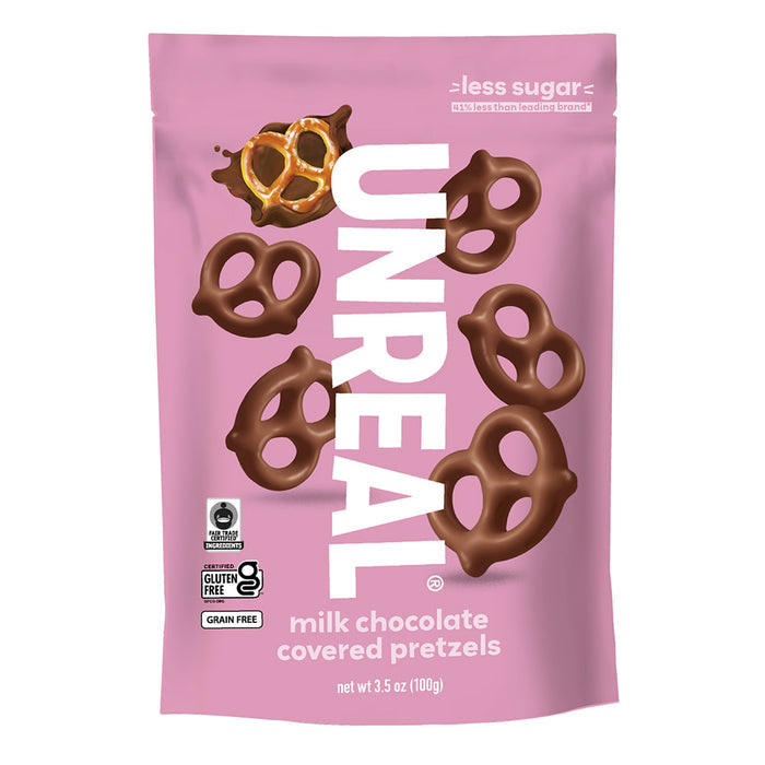 Unreal Milk Chocolate Covered Grain Free Pretzel Candy Pouches - 6 Count