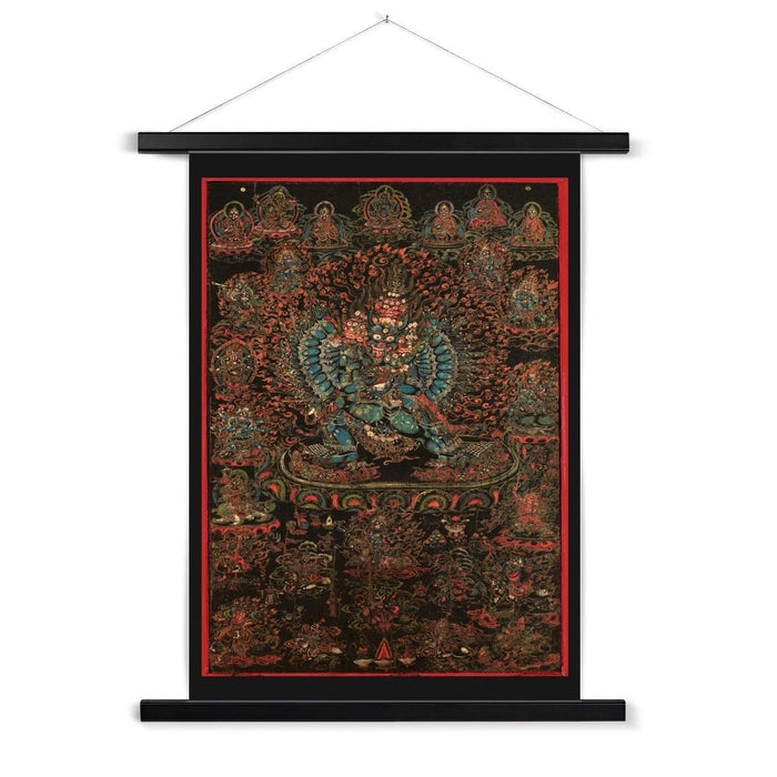 Vajrabhairava, 18th Century Tibetan Buddhist Antique Fine Art Print with Thangka-Style Hanger