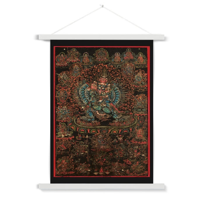 Vajrabhairava, 18th Century Tibetan Buddhist Antique Fine Art Print with Thangka-Style Hanger