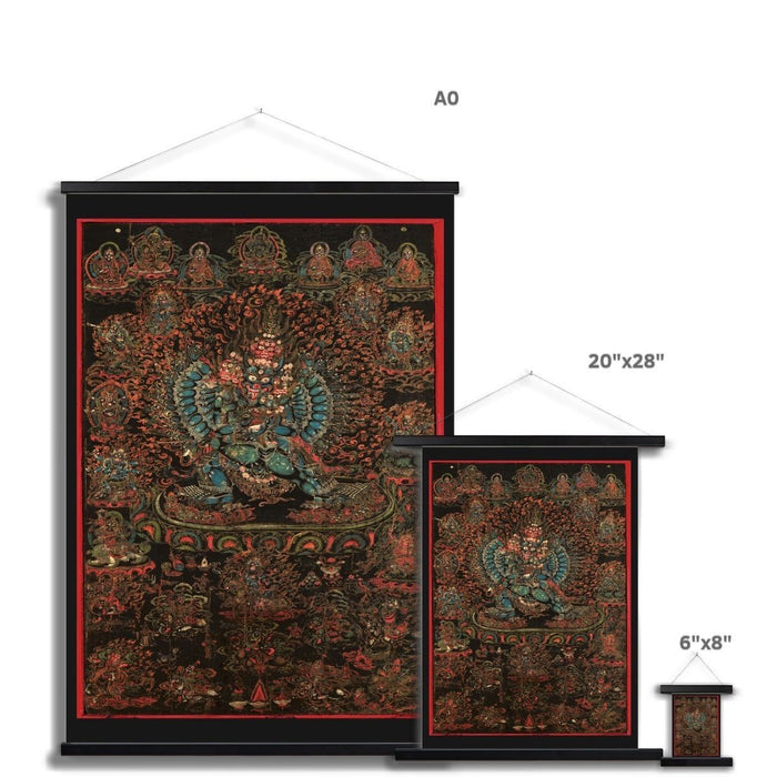 Vajrabhairava, 18th Century Tibetan Buddhist Antique Fine Art Print with Thangka-Style Hanger