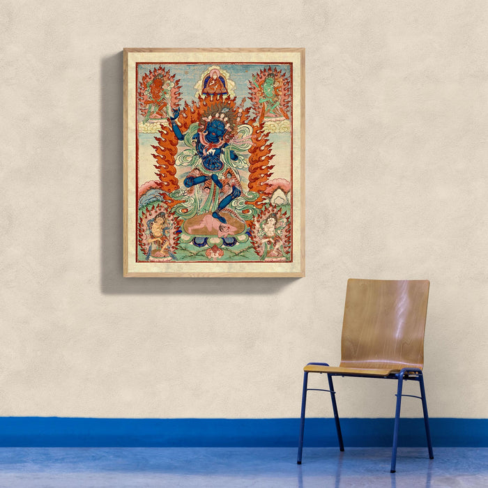 Vajravarahi (Krodha Kali) Tibetan-Chinese Vajrayana Antique Thangka Vintage Hindu Shiva Indian Deity Framed Art Print