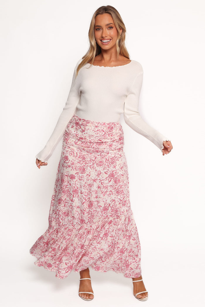 Petal and Pup USA BOTTOMS Velda Ruched Maxi Skirt - Pink Floral