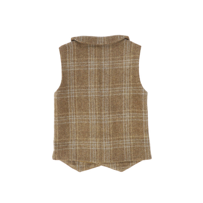 vest wool plaid double breasted - camel