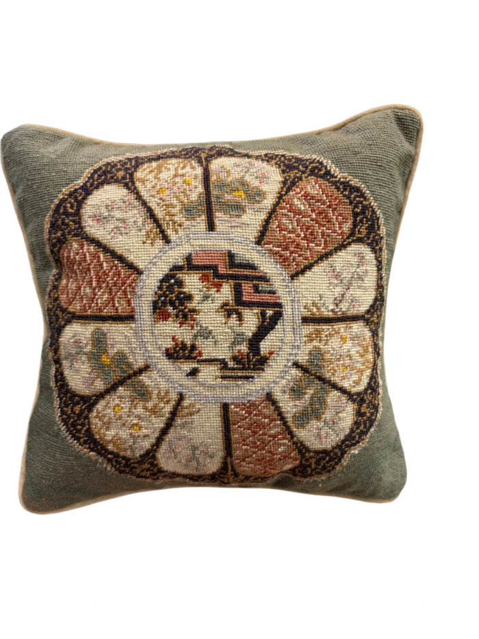 Vintage Needlepoint Pillowcase with Medallion Design.