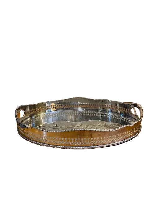 Vintage Silver On Copper Oval Gallery Tray