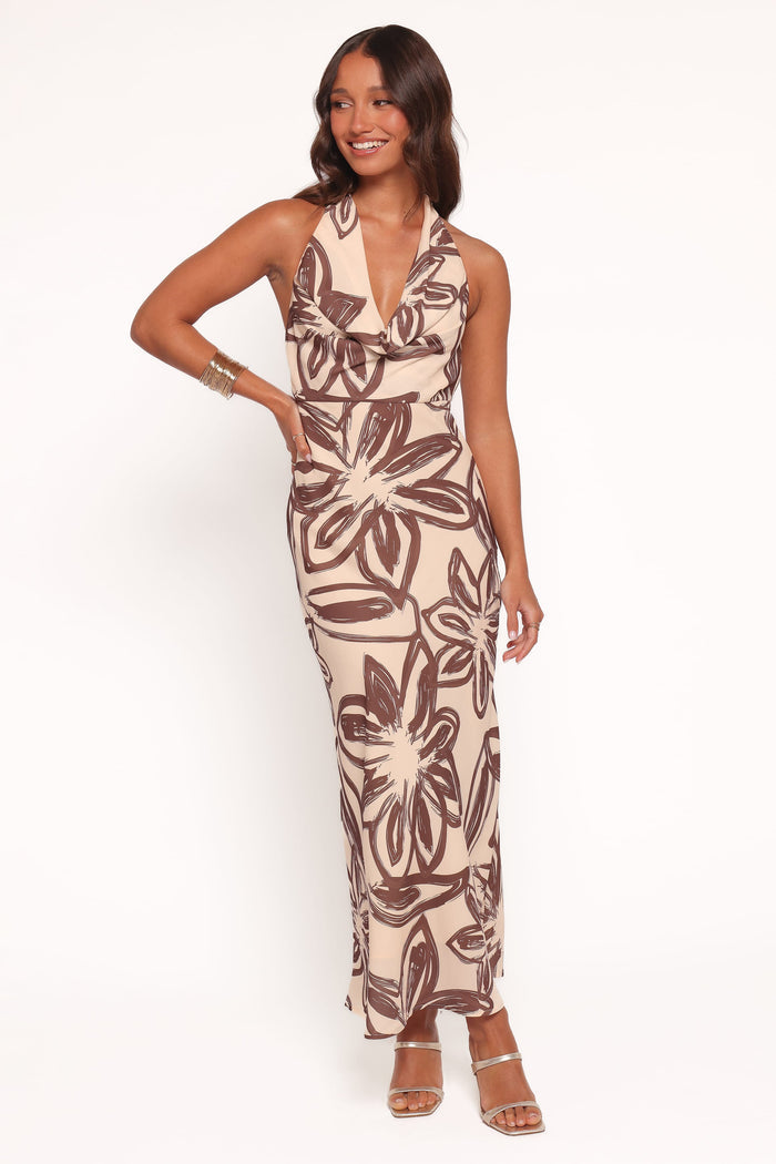 Petal and Pup USA DRESSES Warner Halter Dress - Cream/Brown (Hold for Rack)