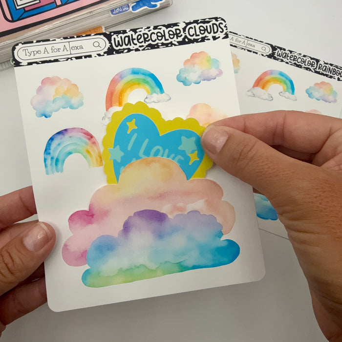Watercolor Clouds Jumbo Journaling Sticker Pocket