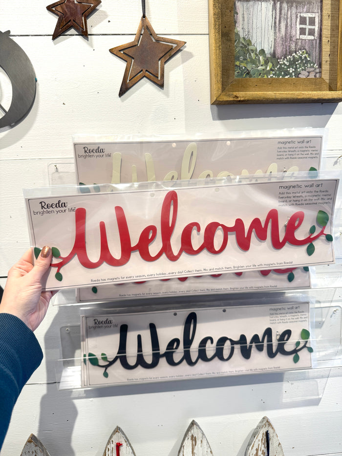 Welcome Magnetic Word w/ Greenery - 18" Red