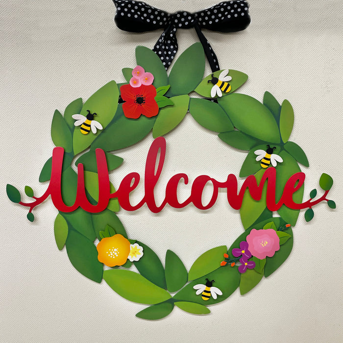 Welcome Magnetic Word w/ Greenery - 18" Red