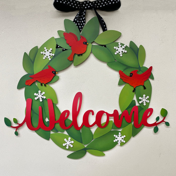 Welcome Magnetic Word w/ Greenery - 18" Red