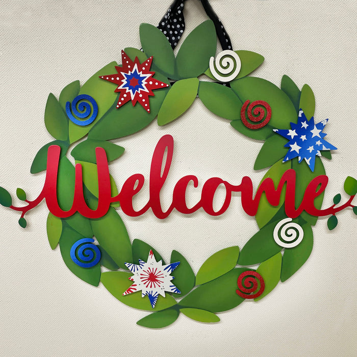 Welcome Magnetic Word w/ Greenery - 18" Red