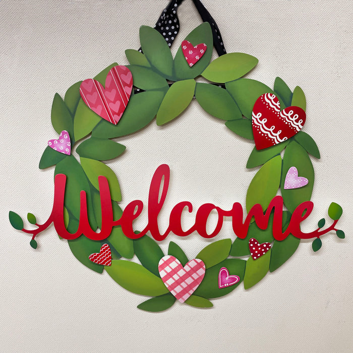 Welcome Magnetic Word w/ Greenery - 18" Red
