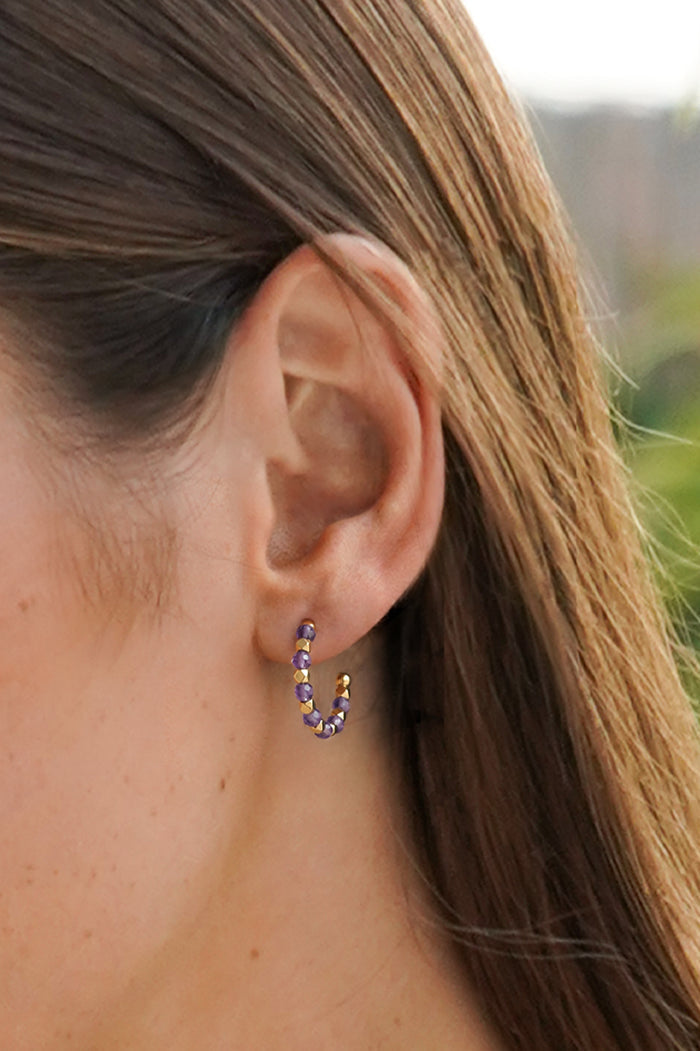 Wellness Amethyst Coco Beaded Hoops