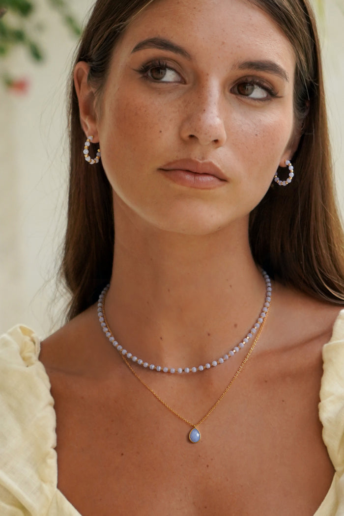 Wellness Blue Lace Agate Coco Beaded Hoops