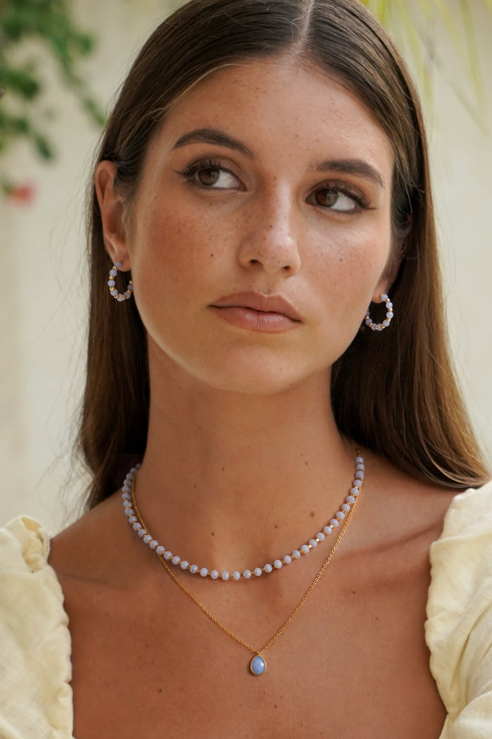 Wellness Faceted Blue Lace Agate Teardrop Necklace