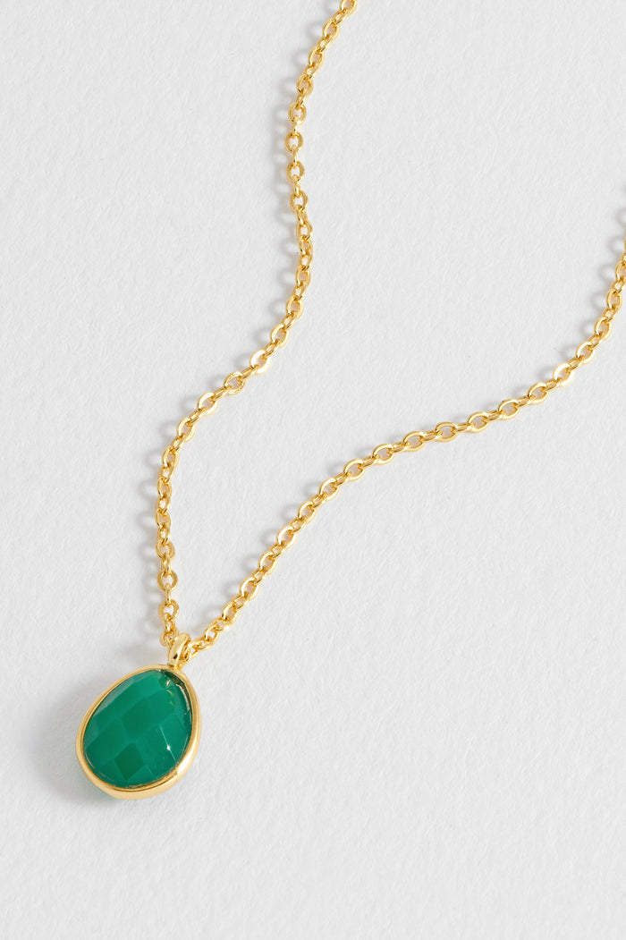 Wellness Faceted Green Agate Teardrop Necklace