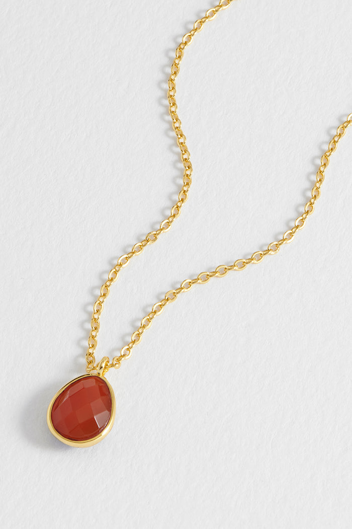 Wellness Faceted Red Agate Teardrop Gemstone Necklace