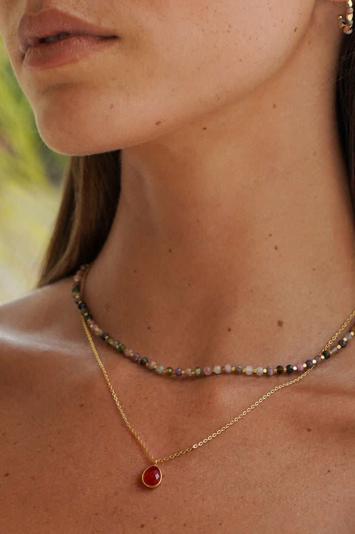Wellness Faceted Red Agate Teardrop Gemstone Necklace