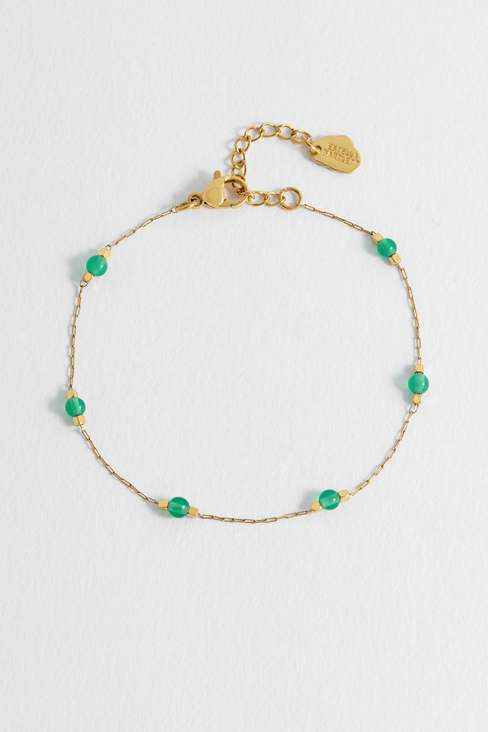 Wellness Green Agate Beaded Chain Bracelet