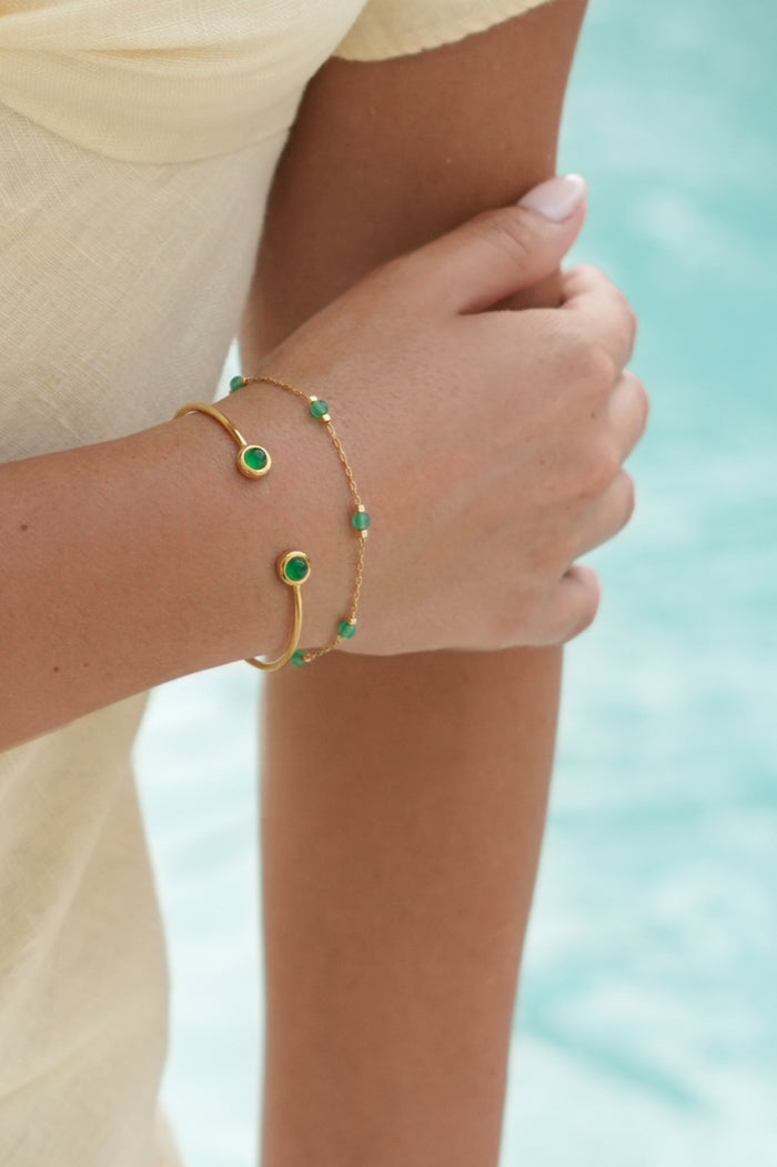 Wellness Green Agate Open Bangle