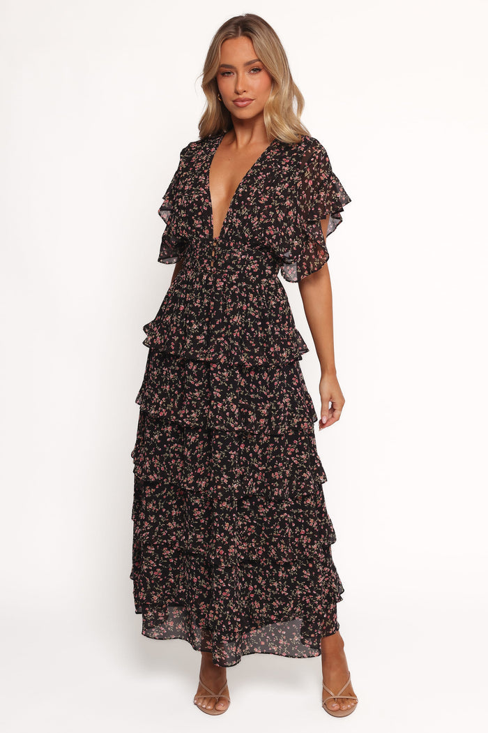 Petal and Pup USA DRESSES Wendi Ruffle Dress - Black Floral