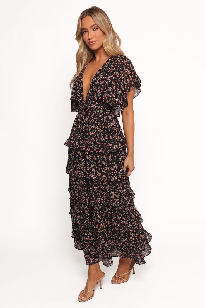 Petal and Pup USA DRESSES Wendi Ruffle Dress - Black Floral