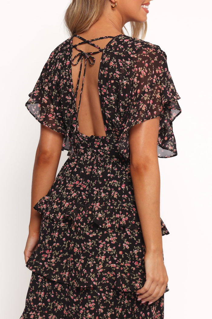 Petal and Pup USA DRESSES Wendi Ruffle Dress - Black Floral