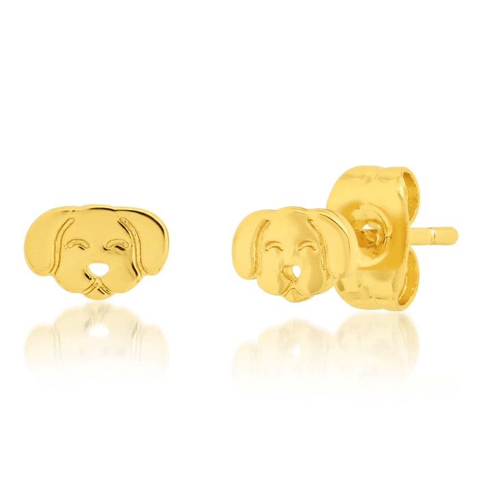 Whimsical Gold Dog Studs in Gold
