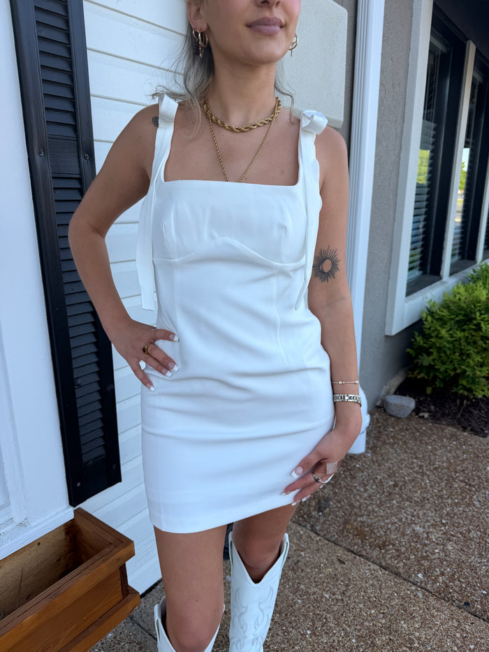 White Bow Tie Straps Mini Dress
