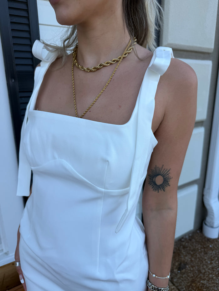 White Bow Tie Straps Mini Dress