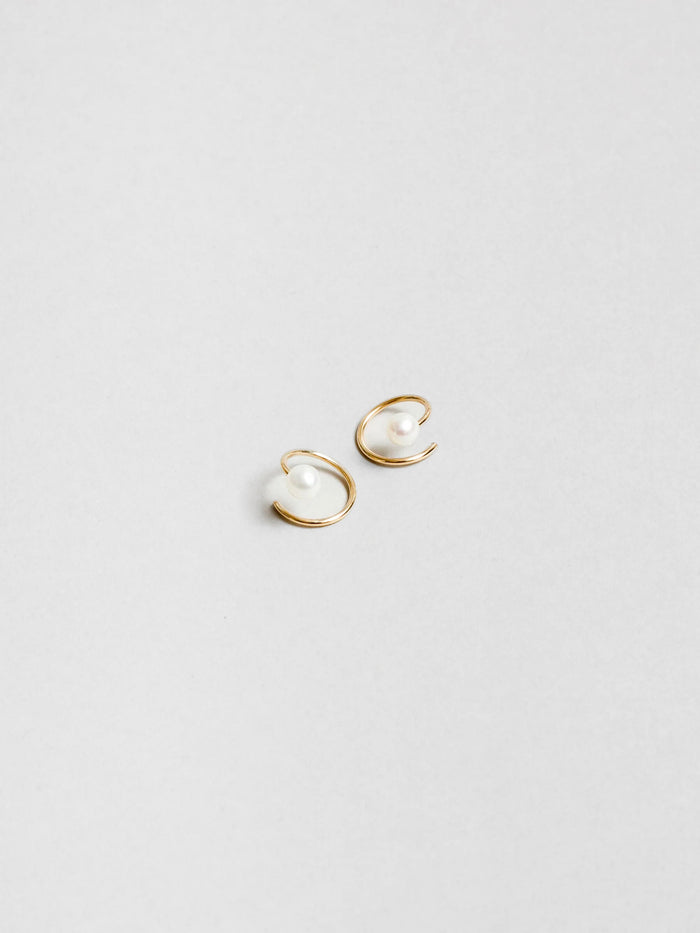Wolf Circus Spiral Wire Earrings with Pearls | White Pearl Swirl Studs in Gold-Earrings-wolfcircus.com