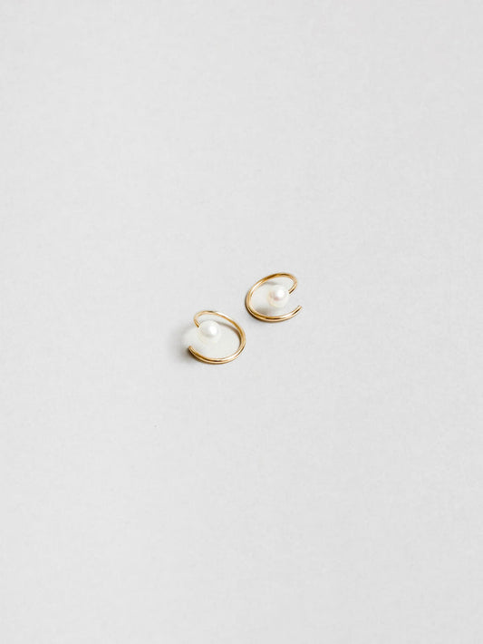 Wolf Circus Spiral Wire Earrings with Pearls | White Pearl Swirl Studs in Gold-Earrings-wolfcircus.com