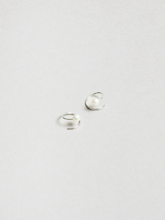 Wolf Circus Spiral Wire Earrings with Pearls | White Pearl Swirl Studs in Sterling Silver-Earrings-wolfcircus.com