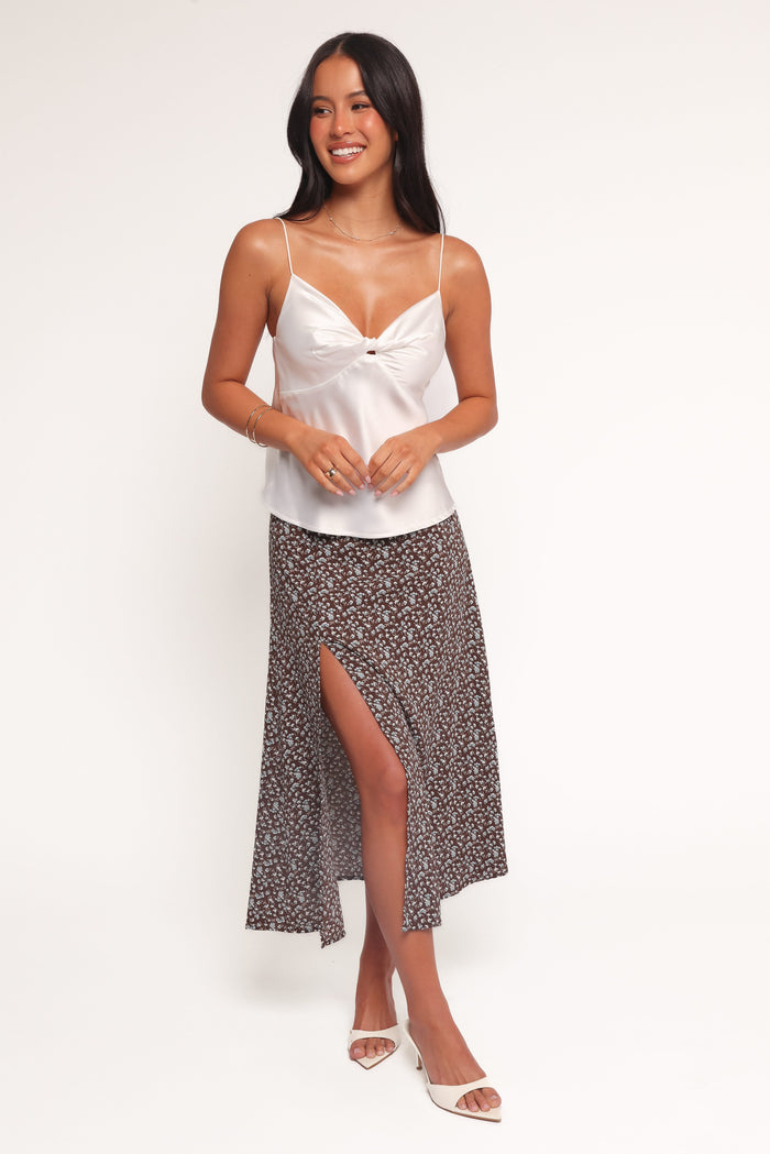 Petal and Pup USA BOTTOMS Willow Midi Skirt - Brown Blue Floral